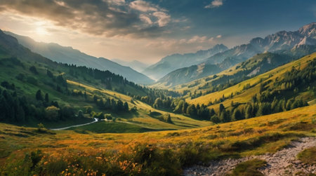 A forest river glowing with reflections of bright autumn leaves.の写真素材