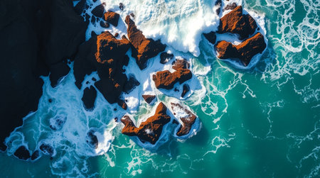 A reflective mountain lake glowing during golden hour.の写真素材