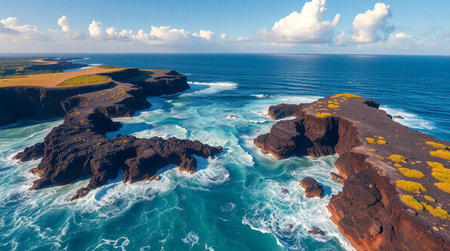 A rocky shoreline with crystal waves gently washing over smooth pebbles.の写真素材
