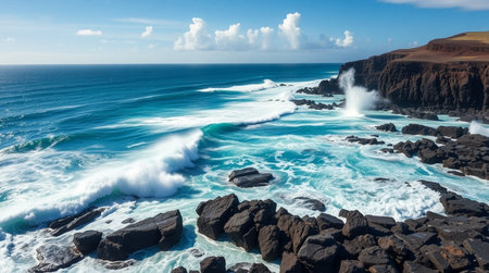 Panoramic view of the Atlantic Ocean in Lanzarote, Canary Islands, Spainの写真素材