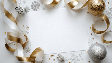 Christmas layout with golden ribbon curls and silver shimmer accents on natural pine greenery.