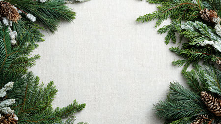 Elegant Christmas border featuring fine pine textures and premium holiday decorations.