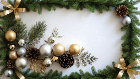 Premium greenery layout featuring festive metallic tones across pine foliage.