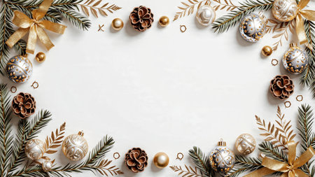Contemporary Christmas layout with minimal pine and soft metallic highlights.