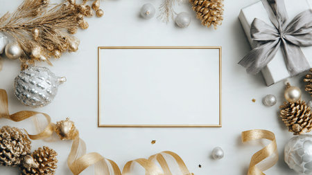 Holiday design showcasing lush pine and polished gold star accents.の写真素材