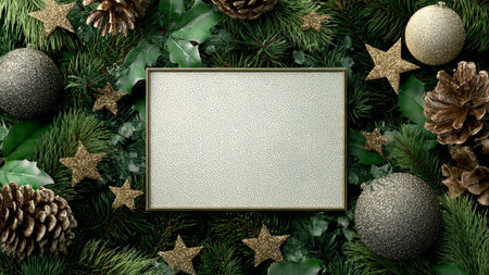Refined holiday layout featuring winter greenery and golden decorative highlights.