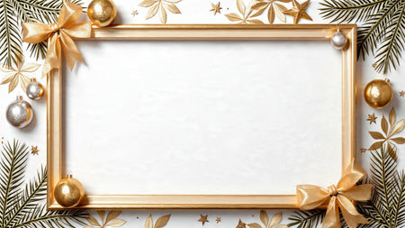 Christmas layout with golden ribbon curls and silver shimmer accents on natural pine greenery.