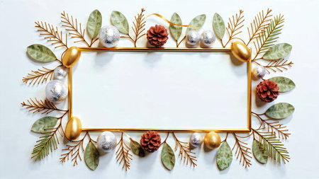 Symmetrical pine design lined with polished gold and silver spheres.の写真素材