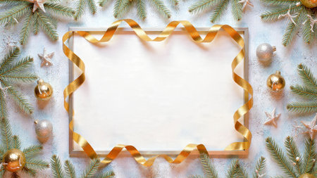 Holiday border with richly colored pine clusters adorned with silver and gold highlights.