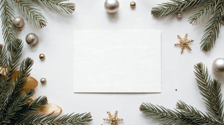 Premium pine-based border decorated with soft glittering metallic highlights.の写真素材