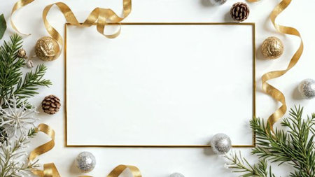 A winter border featuring thick pine textures mixed with metallic and rustic holiday dの写真素材