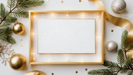 Elegant winter botanical border adorned with silver and gold accents.