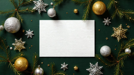 Soft-shadow Christmas composition featuring glowing metallic ornaments arranged symmetrically around a white center.の写真素材