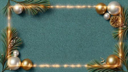 Christmas pine composition with natural textures and polished holiday accents.