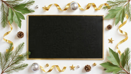 Christmas pine composition with natural textures and polished holiday accents.
