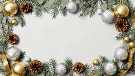 A polished pine frame enhanced with ribbon curls and sparkling ornaments.