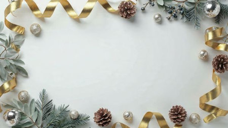 A rich winter greenery border with metallic touches placed thoughtfully for a luxurious look.