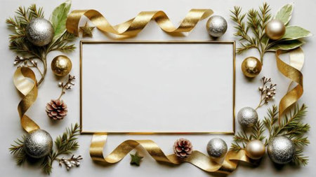 Festive winter botanical border glowing with premium metallic accents.