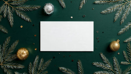 A glamorous border enriched with pine greenery, gold stars, and shimmering silver ornaments.