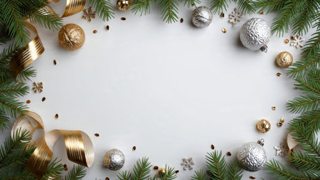 A polished pine frame enhanced with ribbon curls and sparkling ornaments.