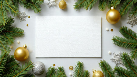 Contemporary Christmas layout with minimal pine and soft metallic highlights.