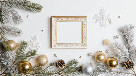 Bright pine border enriched with silver sparkles and golden accents.