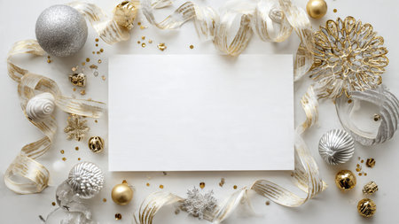 Classic pine greenery with balanced decorative elements framing a white space.