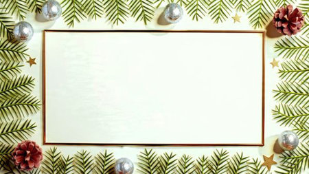 A luxurious festive frame using premium pine textures and metallic decorative elements.