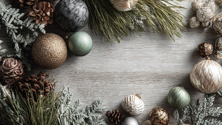 Deluxe holiday border with warm golden tones and bright silver ornaments.