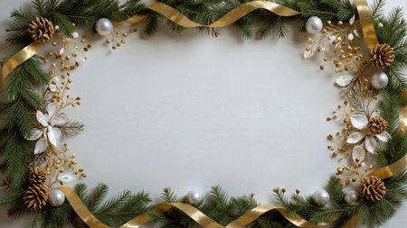Cozy pine frame with glowing golden textures and silver decorative highlights.