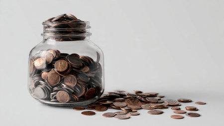 Soft modern wealth concept with smooth coin gradients around a jar.