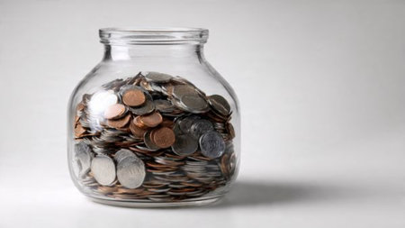 Soft modern wealth concept with smooth coin gradients around an empty jar.