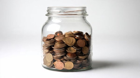 Soft elegance displayed through a jar with a few coins scattered gently around it.
