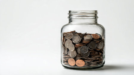 Bright and clean wealth illustration with a jar filled with coins.の写真素材