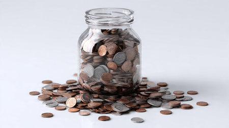 Simple budgeting concept with a jar filled with coins.
