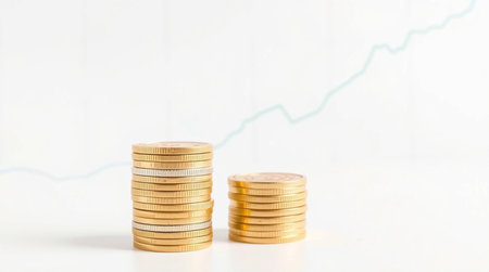 Coins stack with financial graph background, business and finance concept idea.