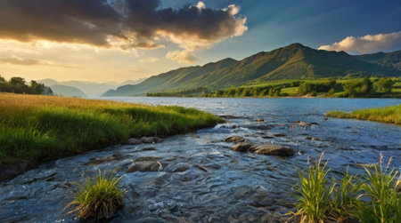 A beautiful seaside environment glowing with coastal sunlight.の写真素材