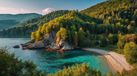 A stunning seascape with rolling turquoise waters stretching into the distance.