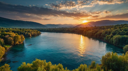 A vibrant coastal paradise with crystal-blue water and lush surroundings.の写真素材