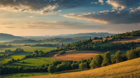A breathtaking shoreline where golden sunlight hits the gentle rolling sea.の写真素材
