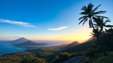 A serene seaside landscape with a long stretch of untouched natural sand.