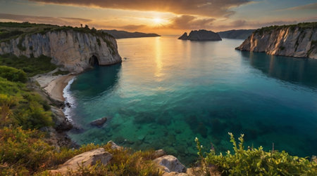 Panoramic view of the coast of Zakynthos, Greeceの写真素材