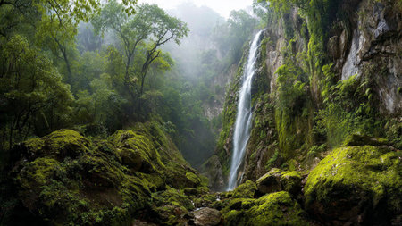 A gentle river winding through a tranquil countryside dotted with trees.