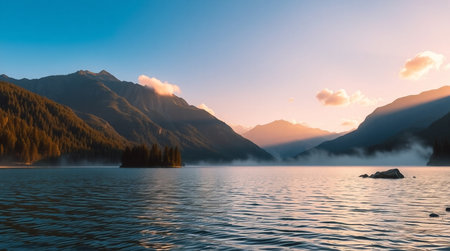 A mountain stream sparkling as it flows between scattered rocks.の写真素材