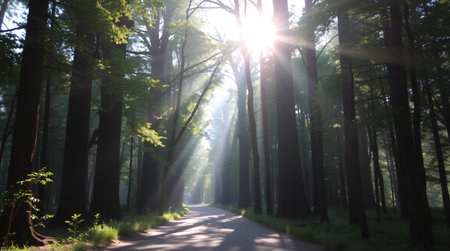 A pristine lake mirroring every detail of the surrounding evergreen forest.の写真素材