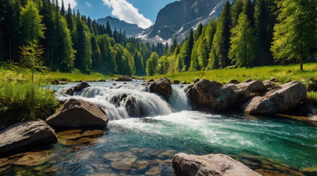 A beautiful hillside blanketed with colorful flowers under warm sunlight.の写真素材