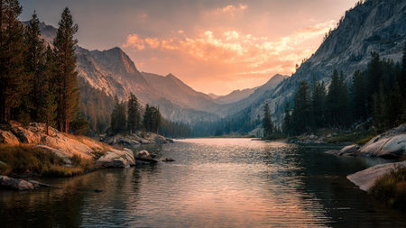 A peaceful grassland stretching toward distant blue mountains.の写真素材