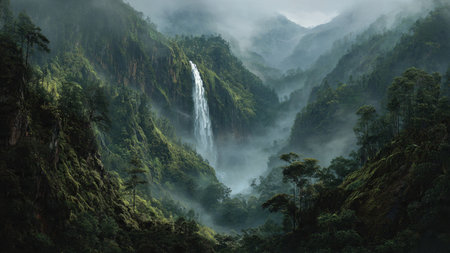 A peaceful river carving its way through a green valley.
