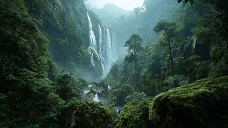 A tranquil stream running over smooth stones, creating a soothing sound in a secluded forest.