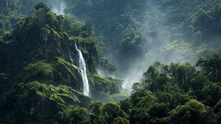 A serene river valley sheltered by tall surrounding mountains.